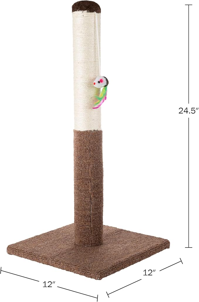 PETMAKER Cat Scratching Post - Tall Scratcher for Cats and Kittens with Sisal Rope and Carpet, Hanging Mouse Toy for Interactive Play (24.5 Inch) - Image 6