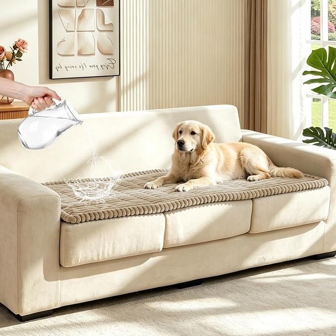 Leakproof Couch Cover for Dogs, Non Slip Washable Sofa Protector | Stain-Resistant Window Seat Cushions Chair Mat Car Seat Cover for Kids Pets (Camel 27.6" x 82.7") by Wnote