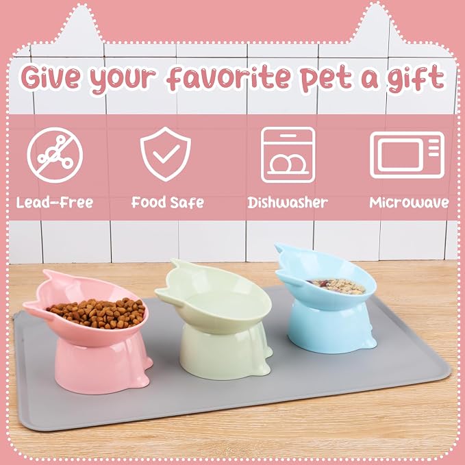 3 Pcs Raised Cat Bowl 15° Elevated Cat Food Bowl Tilted Cats Bowls,3 Colors | Whisker Friendly Anti Vomiting Cats Dishes Pet Food and Water Bowls for Indoor Cats Kittens - Image 3