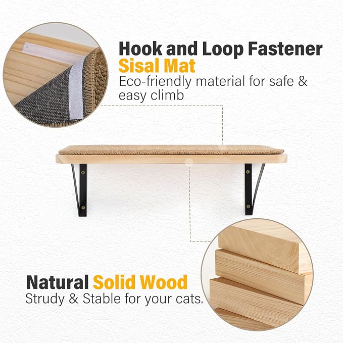 2Pack Wooden Cat Wall Shelves with Sisal Mat,16x9.8 Inch Cat Wall Step and Bed for Sleeping,Scratching and Playing. - Image 7