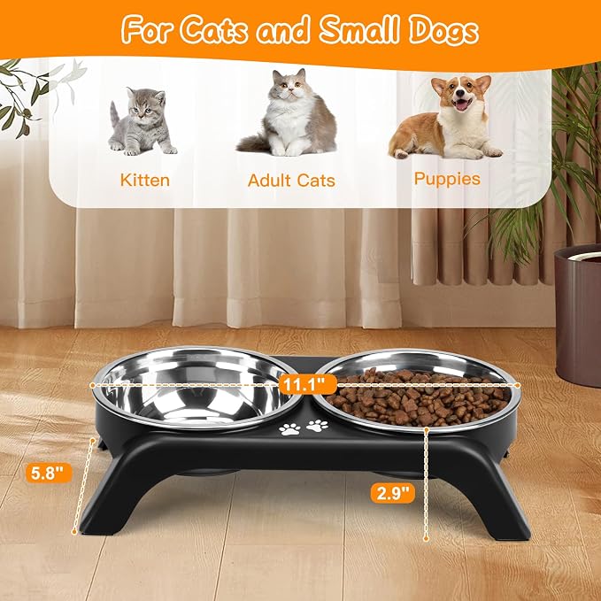 Elevated Dog Bowls for Small Dogs, 3” High Raised Dog Bowl Stand with Dual 5” Stainless Steel Bowls Non-Slip Pet Feeder for Puppy and Cats, Dishwasher Safe, Black - Image 4