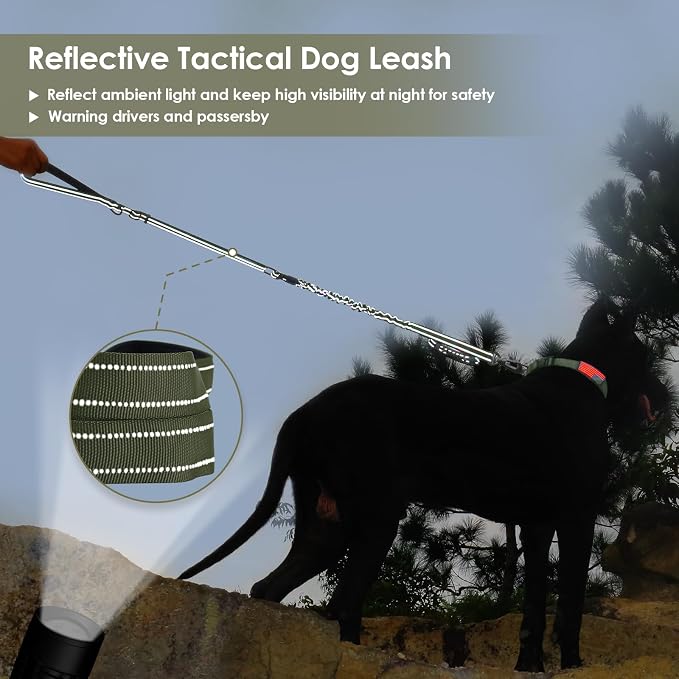 AUBELL Tactical Dog Leash Heavy Duty,4-6ft No Pull Bungee Leash,Green | Reflective Dog Leash for Medium Large Dogs with Comfortable Padded Double Handle,Car Seat Belt,360 Degree Rotating Carabiner - Image 2