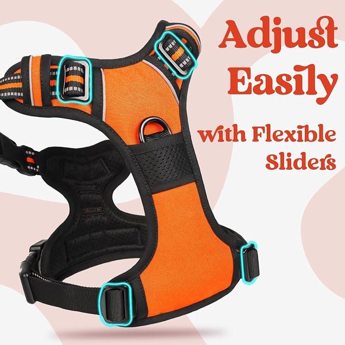 rabbitgoo Dog Harness for Large, Updated Easy On & Off with 3 Buckles | No Pull No Choke, Walking with 2 Clips and Handle, Adjustable Soft Reflective, Orange, Large - Image 3