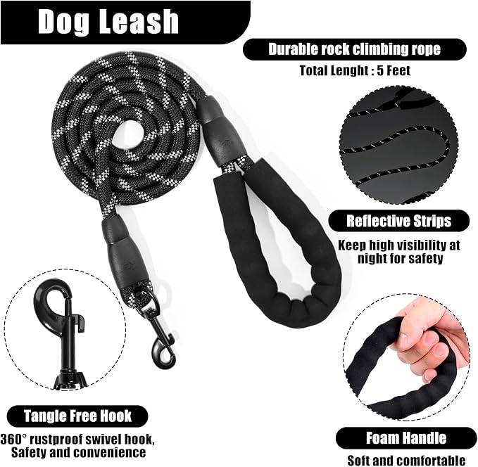 No Pull Dog Harness Adjustable Collar & Leash Set - Dog Halter Harnesses Collapsible Bowls & Poop Bag Dispenser Muzzle ID Tags Toys Fits Small Medium Large Dogs (Black-S) - Image 4