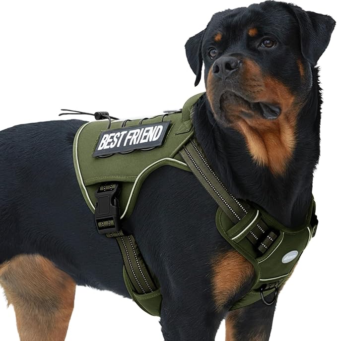 AUROTH Tactical Dog Harness for Large Dogs, Heavy Duty No Pull Pet Vest | Easy Control Handle, Adjustable, Reflective, Military K9, for Doberman Husky Walking Hunting Hiking, Deep Green, X-Large by AurothPets