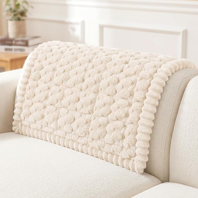 Smiry Non Slip Couch Covers for Dogs, Scratch Resistant Pet Sofa Protector | Machine Washable Soft Fuzzy Thick Furniture Cover for Sofa Loveseat Sectional Large Dogs, Cream, 35.4" x 35.4" by Smiry