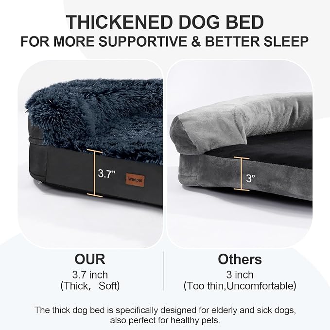 iweepet Fluffy Orthopedic Dog Beds for Large & Extra Large Dogs, 44" Calming Dog Sofa Bed with28D Egg-Crate Foam, Removable Washable Cover, Waterproof Lining, for Puppy,Senior,Sick - Image 2