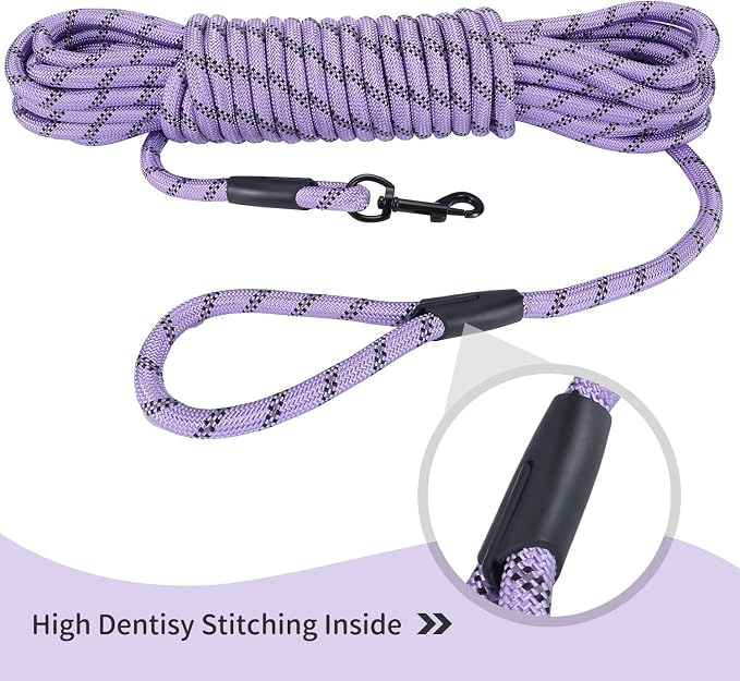 Long Dog Leash for Training 30Ft-Reflective Nylon Rope with Swivel Hook-Recall Agility Lead for Large Small Medium Dogs Outside Walking Hiking-Purple - Image 5