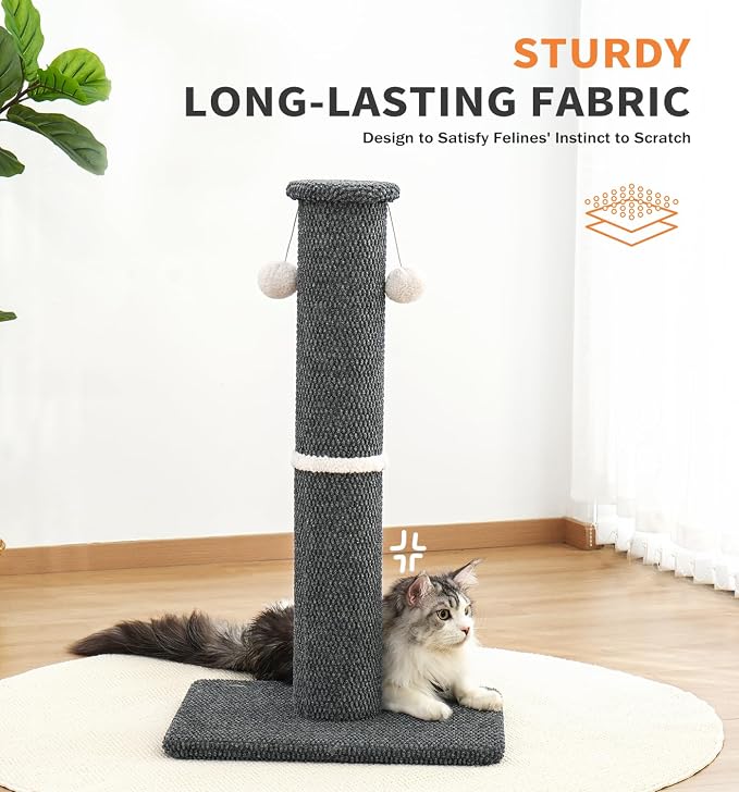 Made4Pets Tall Cat Scratching Post, Carpet Scratcher for Indoor Cats, 33" | Reach-and-Stretch Height, Wide Base, Hanging Balls for Play, Easy Assembly with Tools, For Adult and Larger Cats, Dark Grey - Image 8