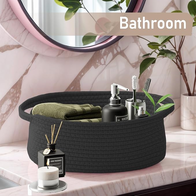 JMvicyroam Small Woven Basket, Empty Gift Basket, Black/3 Pack | Small Gift Basket, Cotton Rope, 12 x 8 x 26 in, Handles, Includes Ribbon and Bag, Birthday Gift Basket - Image 8