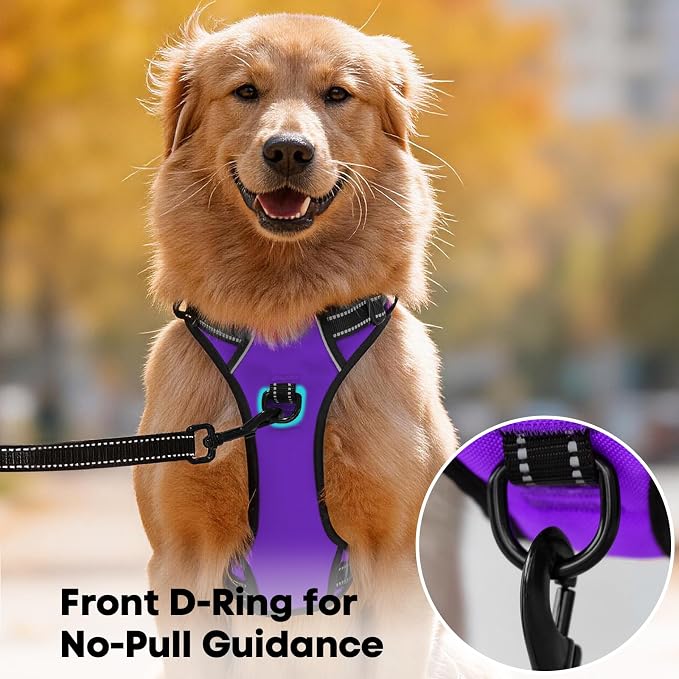 PoyPet No Pull Dog Harness Large, Reflective Vest with Front Clip & Handle | Easy On/Off, No Choke, Adjustable, 2 Leash D-rings, Soft Padded, Breathable, Oxford, for Walking Training, XL, Purple - Image 3