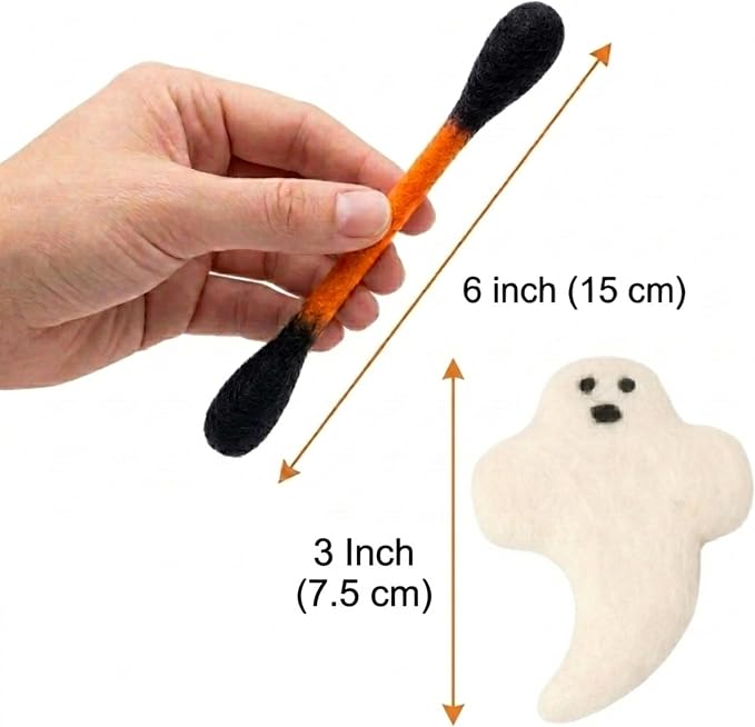 Glaciart One Halloween Cat Toys with Catnip – 7 Pack Felt Swab Cat Toys + Ghost Toy, Interactive Wool Cat Toys for Indoor Cats & Kittens, Handmade Natural Catnip Toys for Chase, Chew & Play - Image 4