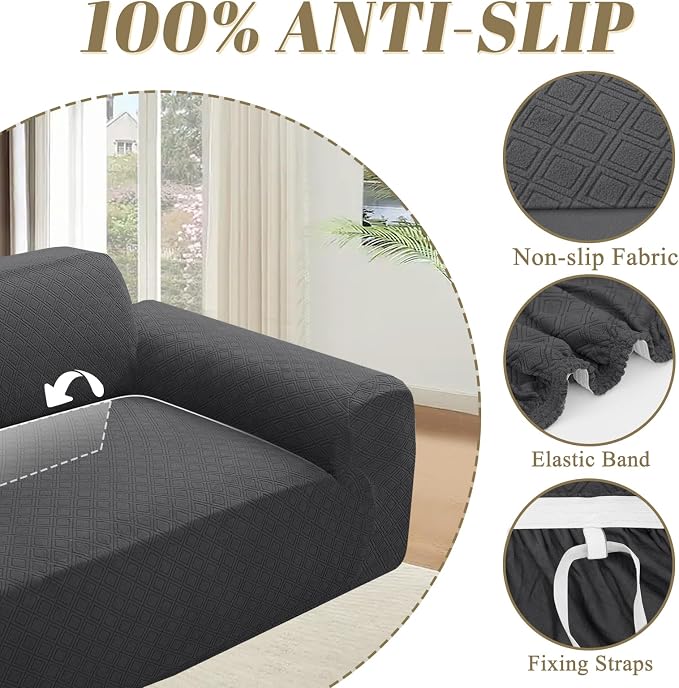 ALIECOM Corner Sectional Couch Covers Washable Sofa Cover L Shaped Couch Cover for Dogs Pets Stretch Soft Sectional Slipcovers with Non Slip Strips U Shape Furniture Protector (Charcoal Grey, Medium) - Image 6