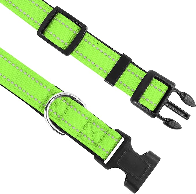 Reflective Dog Collar, Adjustable Soft Neoprene Padded,Green,XL | Breathable Nylon for Extra Large Dogs,Tear-Resistant Webbing,Chafe‑Free on Walks and Hikes,Metal D-Ring,Night Safety - Image 3