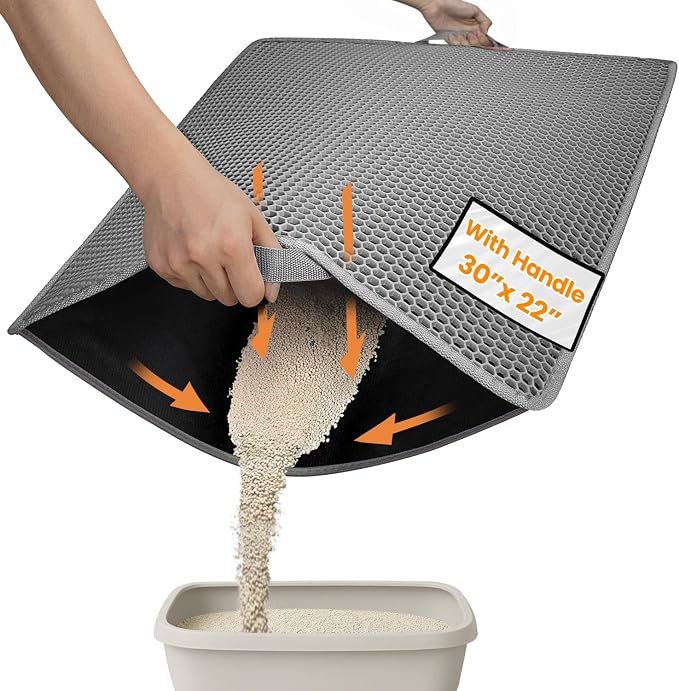 Cat Litter Mat, Upgrade Super Waterproof Back Layer Litter Box Mat, Non Slip, Durable, Soft on Paws Kitty Trapping Matt (30"x22", Gray) by Conlun