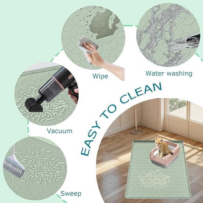 Cat Litter Mat, Silicone Large Cat Mat for Litter Box - 40x28 in, Waterproof & Non-Slip, Durable & Easy Clean, Green - Image 4