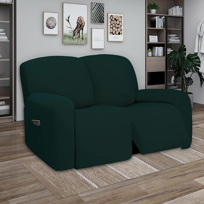 PureFit Super Stretch Loveseat Recliner Sofa Couch Cover with Pocket | 2 Seat Non Slip Soft Sofa Slipcover, Washable Reclining Furniture Protector for Kid, Pet (Recliner Loveseat, Deep Teal) - Image 2