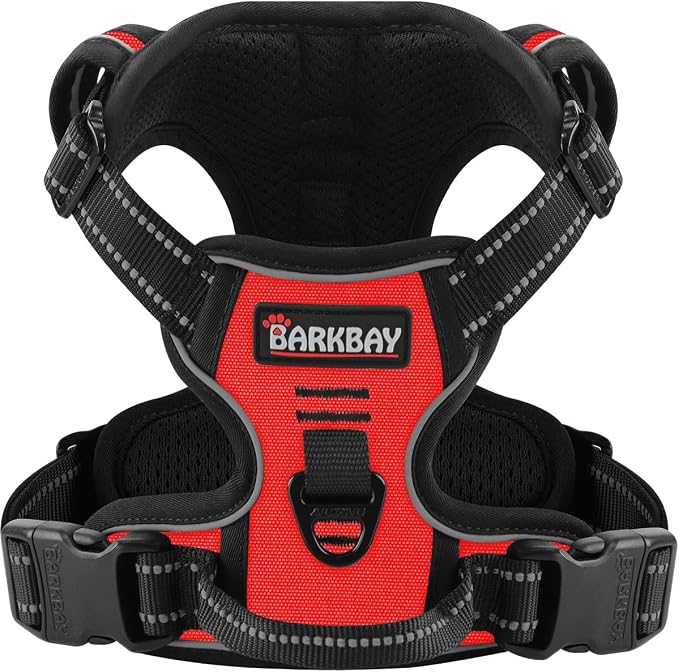 BARKBAY Dog Harness for Large Dog No Pull 2 Leash Clips Dog Vest | Control Handle,Comfort,Heavy Duty,Adjustable Reflective,Perfect for Outdoor Training, Walking,Hiking(XL,Red) by BARKBAY