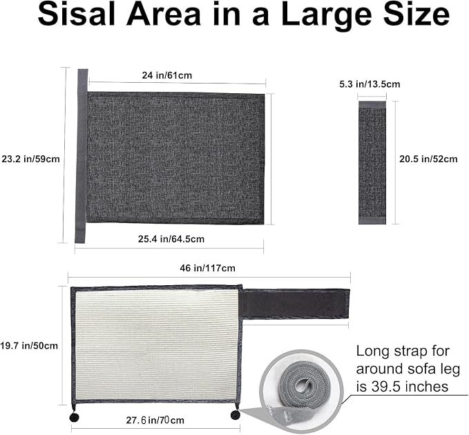Upgraded Cat Scratch Furniture Couch Protector with 27.6’‘L*19.6’‘W Natural Sisal for Protecting Large Area Couch Sofa Chair,Couch Corner Cat Scratcher(Dark Grey/Right Handed) - Image 2