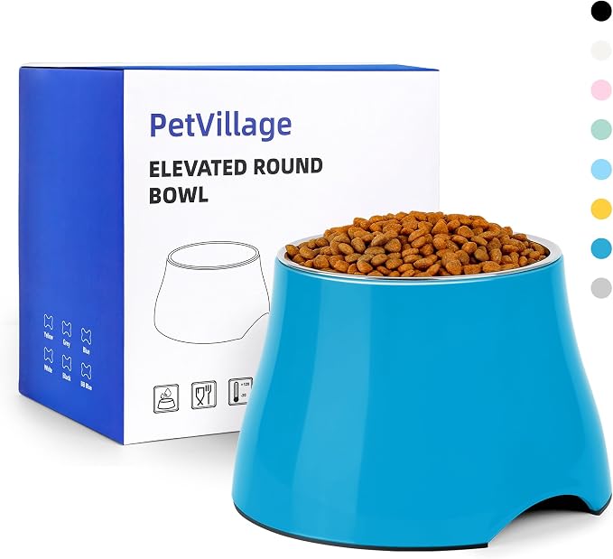 Dog Bowls,Cone Friendly Non Slip Single Dog Bowl with Stainless Steel Inner, Raised Bowls for Small and Medium Dogs Spaniel Dogs Long Ear, High Capacity, L/3 Cups Blue by Petvillage