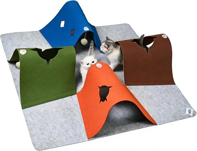 35.4" Cat Tunnels for Indoor Cats, Multi-Entrance Cat Toys, Multicolor | 4 Way Felt Interactive Pet Toy with Hidden Ball, Enrichment Activity Rug, Collapsible Cave for Kittens & Small Pets by Home