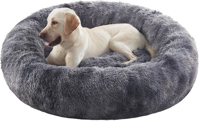 45 in Faux Fur Donut Dog Bed for Extra Large Dogs,Tie-dye Grey | Calming Plush Round Jumbo Fluffy Pet Bed with Removable & Washable Cover,Fits up to 120 lbs Pets by BedStillLoveStill