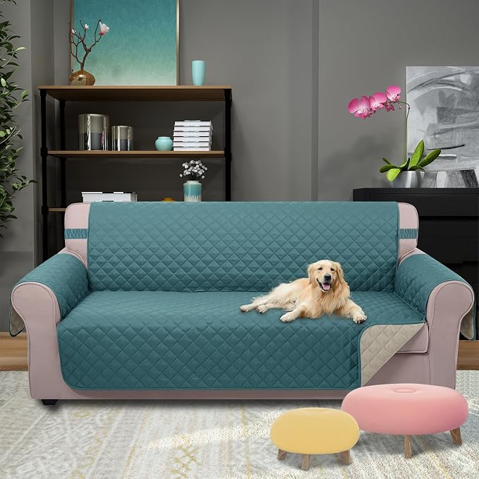 U-NICE HOME Reversible Sofa Cover Couch Cover for Dogs, Blue/Beige | 68''Sofa Mat Washable, Pet Friendly, Elastic Straps, Water Repellent, Furniture Protector for 3 Cushion Couch - Image 2