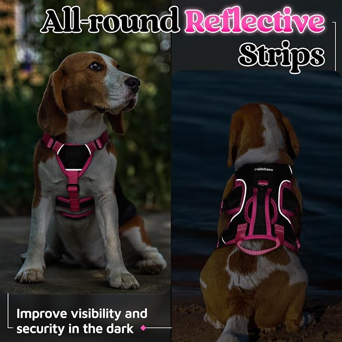 rabbitgoo Escape Proof Dog Harness for Small, No Pull with Lift Handle | No Escape, Full Soft Padded, Reflective Adjustable Vest, Leash Clip for Walking Hiking Training, Rose & Black, Small - Image 8