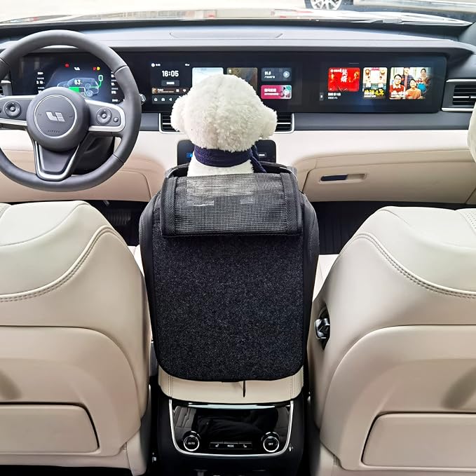 Center Console Small Dog Car Seat,Portable Pet Cat Puppy Booster Armrest Carseat Up to 11lbs,Equipped with a Breathable Protective Cover Net to Prevent Escape with Washable Fluffy Cushion and Pillow - Image 6