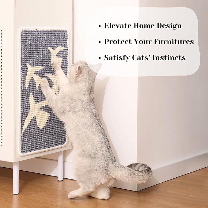 Sisal Cat Scratcher Post Mat (Use on Wall, Couch and Carpet), Durable and Shedding-Resistant Cat Scratching Surface - 21.7x13 inch with Adhesive Pads and Twist Pins (Meowtisse) - Image 2