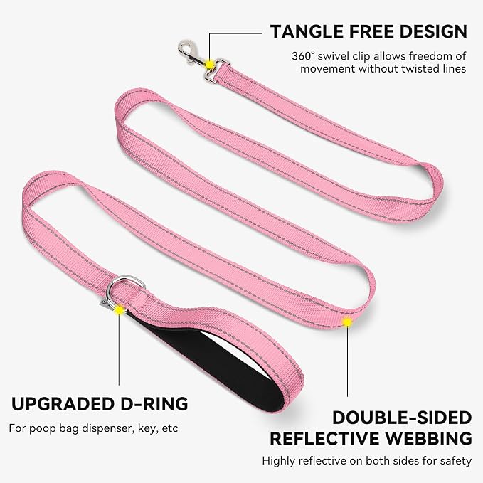 Joytale Reflective Dog Leash for Medium & Large Dogs, 6 FT x 1", Pink | Heavy Duty Nylon Webbing, Padded Handle for Comfort, Visible at Night, for Walking & Training - Image 5