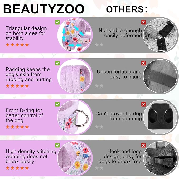 BEAUTYZOO Small Dog Harness and Leash Set, No Pull Step in Puppy Vest | Adjustable Quick Fit No Choke Escape Proof, Breathable with Handle, Lightweight, Easy Control for Walking, Floral S - Image 6