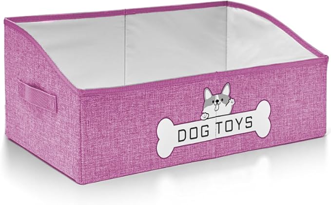 Dog Toy Basket, Specially Designed for Dog Toy Storage, Collapsible Dog Toy Box with Handle，Perfect for Storing Pet Toys and Accessories (Pink) by Mutiearo