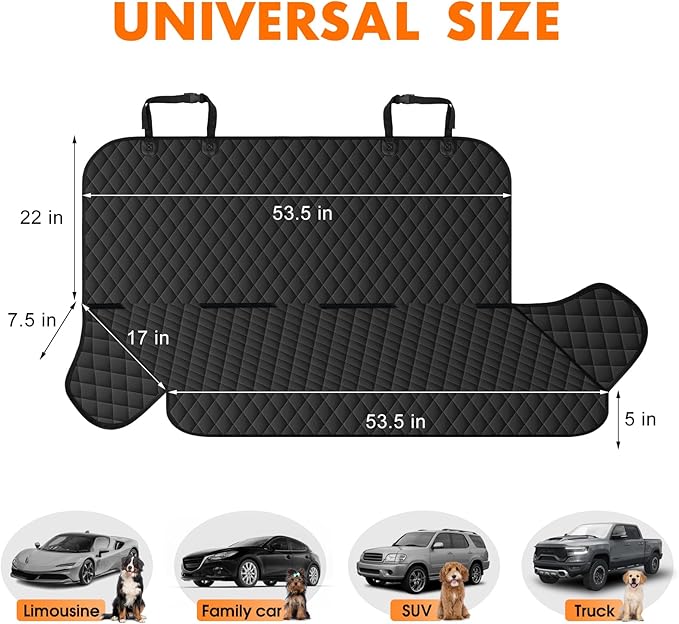 Waterproof Dog Backseat Cover for Cars, Non-Slip Pet Seat Protector,M-Black - Image 2