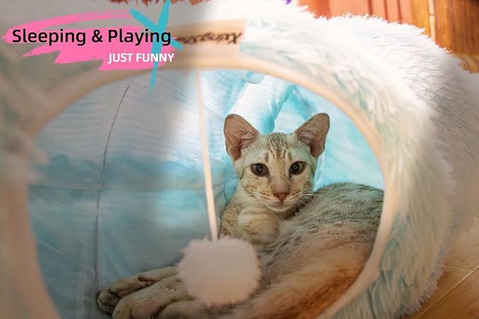 XxingSheep Extra Large Cat Tunnel Bed Plush Cat Cave for Indoor Cats | Soft plush fabric creates a warm and comfortable resting space - Image 4