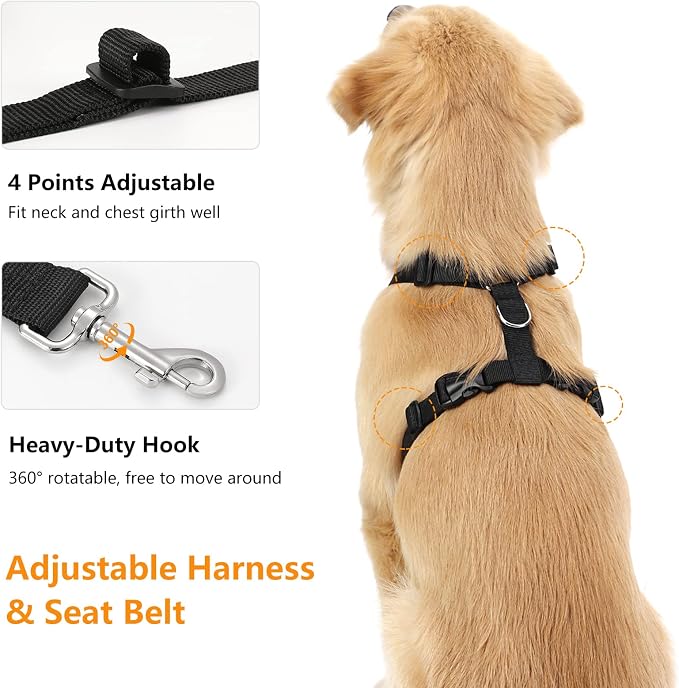 VavoPaw Dog Seat Belt Vest Harness for Car, 2 in 1 Seatbelt Buckle | Soft Breathable Mesh, Adjustable Buckle, Nylon, Heavy Duty Pet Safety Seat Belts for Small Medium Large Pets, Black, XXL - Image 4