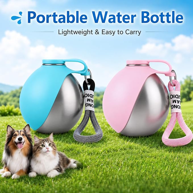 2 in 1 Portable Dog Water Bottle for Dogs,10oz Stainless Steel Portable Dog Water Bottle with Foldable Silicone Bowl, Leak-Proof 2 in 1 Portable Tumbler for Small Dog & Puppy Walking Hiking Outdoor - Image 2