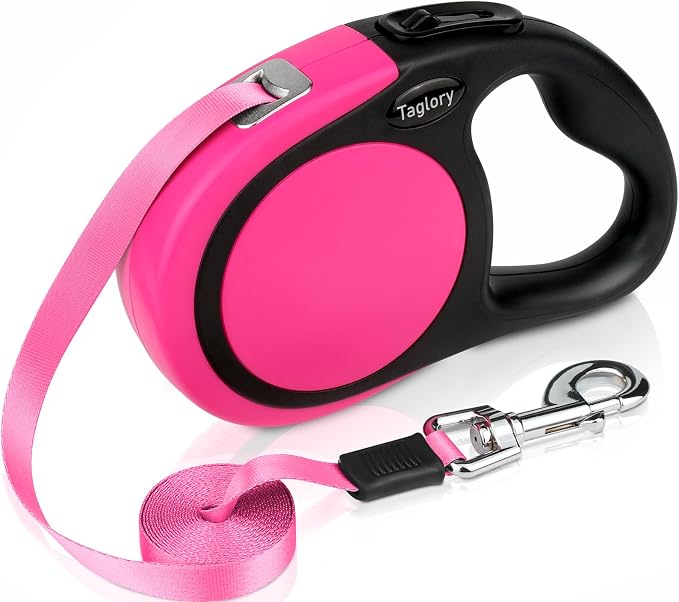 Taglory Retractable Dog Leash, One-Handed Brake, 16ft, Up to 44 lbs, Pink | More Freedom While Staying in Control, Smooth Retraction, Tangle-Free Design, Easy-Grip Handle, Daily Neighborhood Walks by Taglory