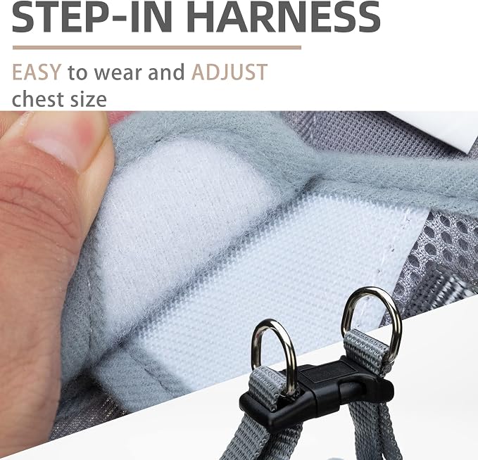 PUPTECK Adjustable Dog Harness Collar and Leash Set Step in No Pull Pet Harness for Small Medium Dogs Puppy and Cats Outdoor Walking Running, Soft Mesh Padded Reflective Vest Harnesses, Solid Grey XS | Soft Mesh Puppy Step-in Escape Proof Reflective No... - Image 3