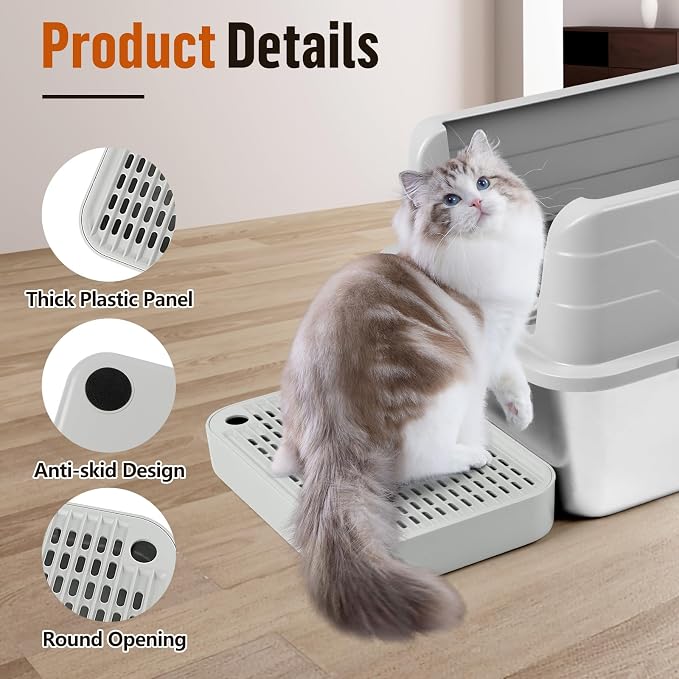 Cat Litter Box Step with Filter Function, Non-Slip Cat Step, Light Grey | Double Layer Litter Box Ramp for Kitten & Elderly Cats, Litter Catcher for Automatic Cat Litter Box, Easy to Clean - Image 4