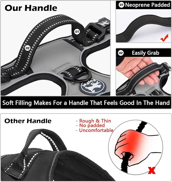 PoyPet No Pull Dog Harness Large with Front Clip & Neck Release Buckle | No Choke, Adjustable Vest, Reflective, Back Clip, Lockable, Soft Padded, Easy Control Handle for Walking Training, L, Grey - Image 3