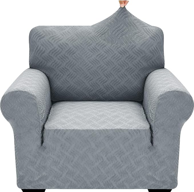 YEMYHOM Couch Cover Latest Jacquard Design High Stretch Sofa Chair Covers for Living Room, Pet Dog Cat Proof Armchair Slipcover Non Slip Elastic Furniture Protector (Small, Leaf Pattern Light Gray) - Image 8