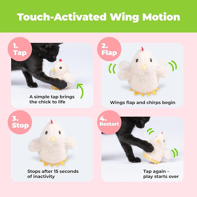 Best Pet Supplies Catify Interactive Flapping Cat Toy - Chick, Beige | Catnip Infused, Motion Activated Wings, Realistic chirps, Soft, Rechargeable, For Indoor Kittens & Cats, Independent Play - Image 2