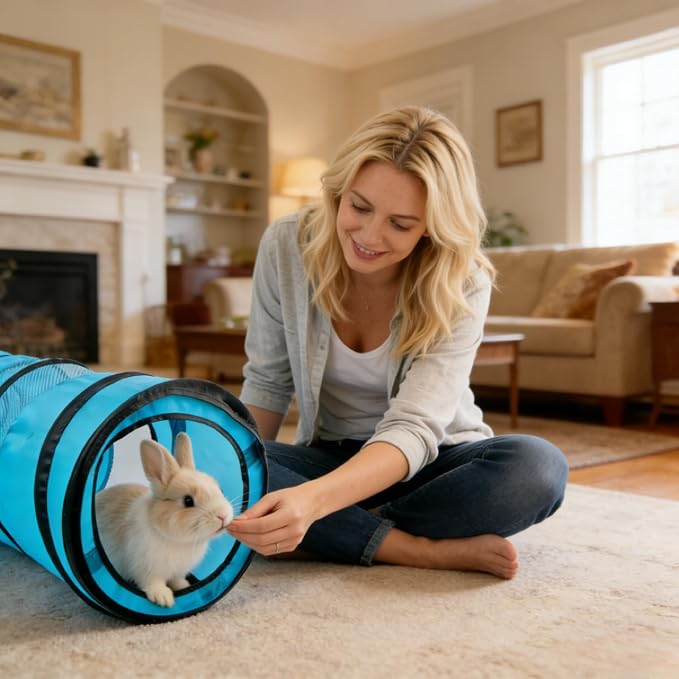 PAWISE Cat Tunnel for Indoor Cats, Collapsible Pet Tube with Peek Hole | Peek hole, tear-proof polyester, 10.5x34.5in, for cats rabbits, blue - Image 4