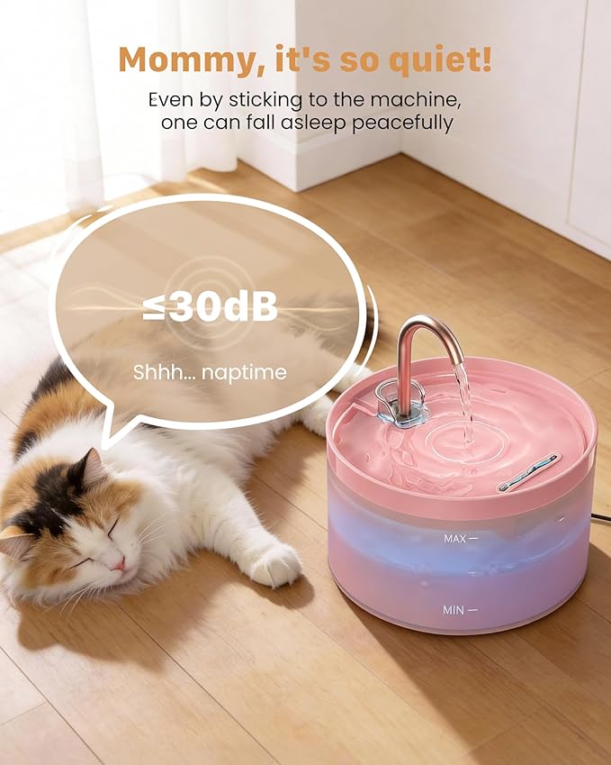 Cat Water Fountain Pink for Drinking: 67oz/2L Cat Fountain - GIOTOHUN Cute Pet Water Fountain for Cats Inside - Quiet Pet Fountain - Faucet Cat Drinking Fountain - Suitable for Kitty & Kitten - Image 6