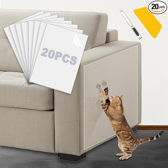 Transparent Cat Scratch Furniture Protectors 20Pcs 17x11.8in Scratch Guards | transparent guards, heavy-duty anti-scratch, safe for leather, fabric, wood, peel-and-stick, residue-free removal by Vefhby