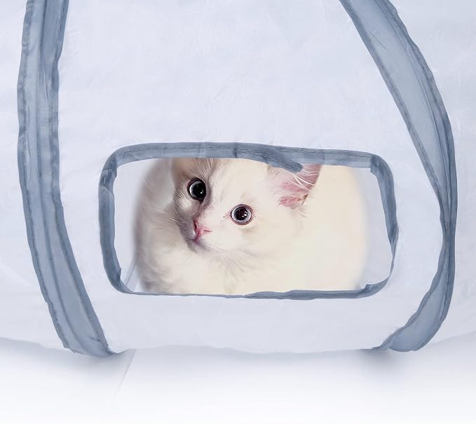 Sheldamy Cat Tunnel, S-2-Way Cat Tunnels for Indoor Cats, Collapsible Cat Play Tunnel, Interactive Toy Maze Cat House with 1 Play Ball for Cats, Puppy, Kitty, Kitten, Rabbit (White & Gray) - Image 6