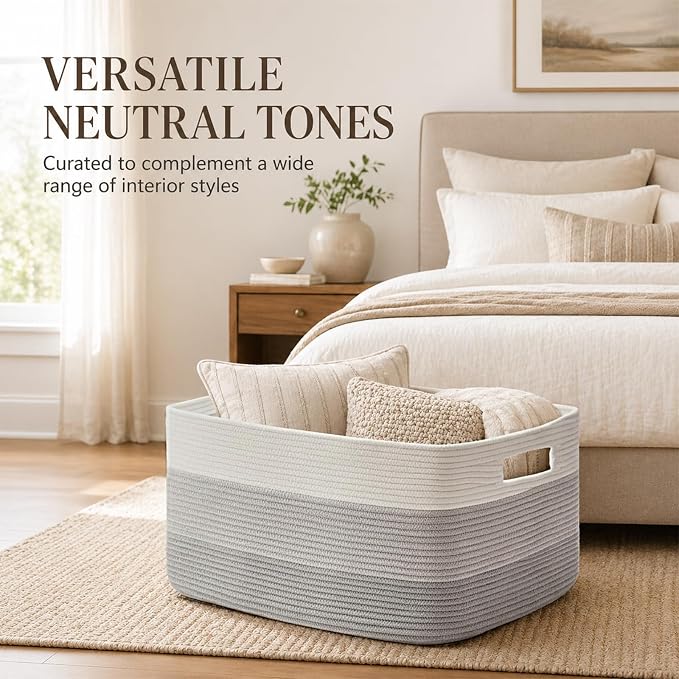 OIAHOMY Blanket Basket Laundry Basket Dog Toy Basket 75L Gradient Grey | Large Storage Basket,Baby Basket,Toy Storage,Woven Rope Basket for Blankets,Blanket Storage for Living Room - Image 5