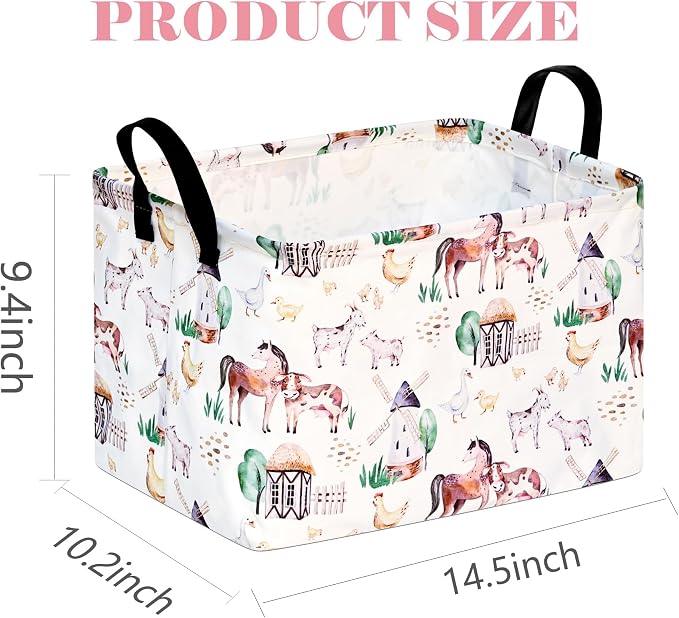 Storage Basket Home Shelf Basket Organizer Box Clothes Laundry Hamper Nursery Bin Gift Laundry Basket with Handles Rectangle Farm Pattern for Home - Image 2