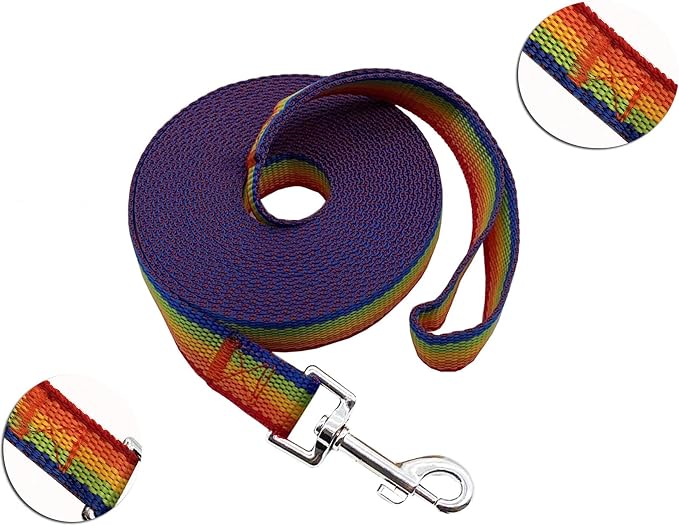 Nylon Training Dog Leash for Small Medium Large Dogs, 15ft 20ft 30ft 50ft Long Leash Dog/Puppy Lead for Obedience Recall Training, Camping (1" x 50ft, Rainbow) - Image 2
